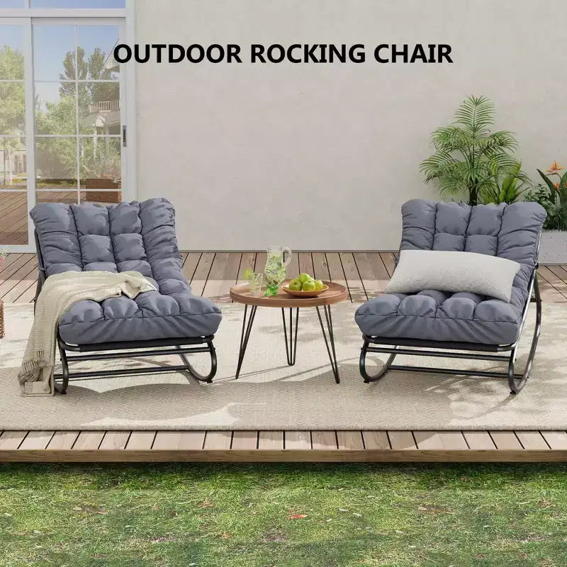 Sedia a dondolo da esterno con cuscini spessi per sonnellino e relax, moderna sedia a dondolo comoda, adatta per soggiorno, patio, cortile, portico