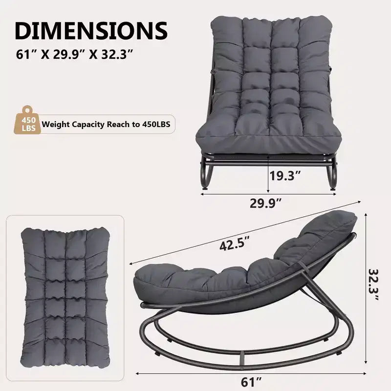 Sedia a dondolo da esterno con cuscini spessi per sonnellino e relax, moderna sedia a dondolo comoda, adatta per soggiorno, patio, cortile, portico