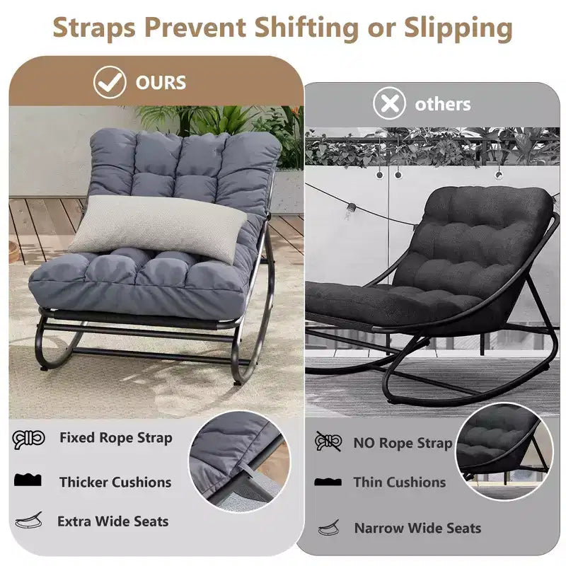 Sedia a dondolo da esterno con cuscini spessi per sonnellino e relax, moderna sedia a dondolo comoda, adatta per soggiorno, patio, cortile, portico