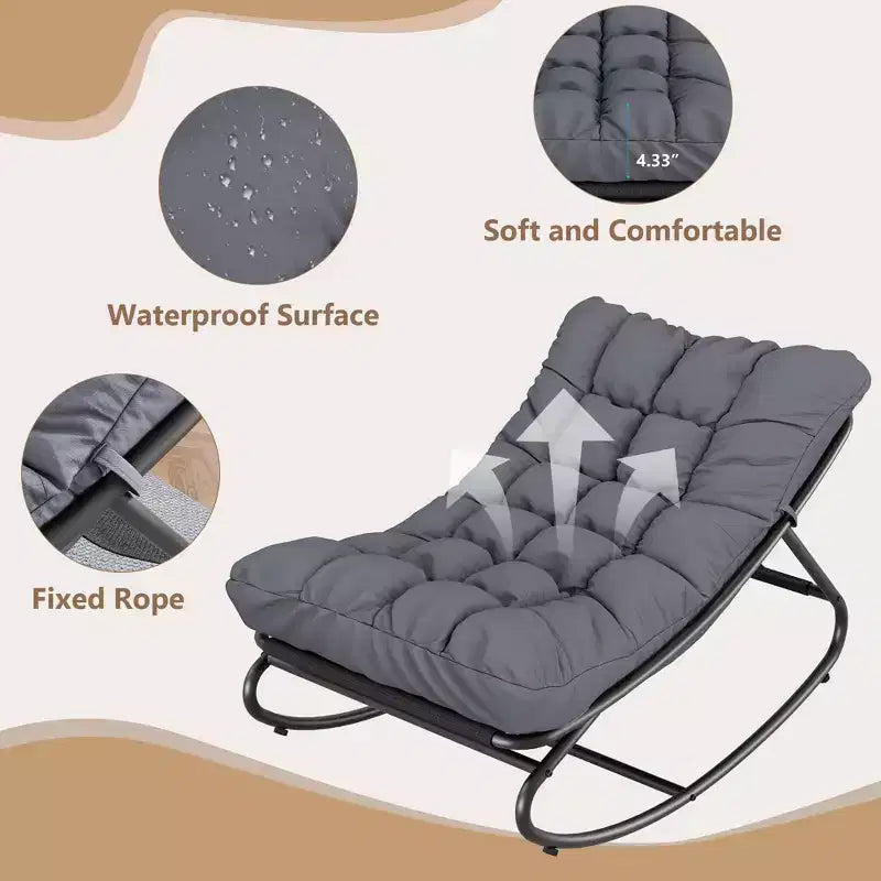 Sedia a dondolo da esterno con cuscini spessi per sonnellino e relax, moderna sedia a dondolo comoda, adatta per soggiorno, patio, cortile, portico