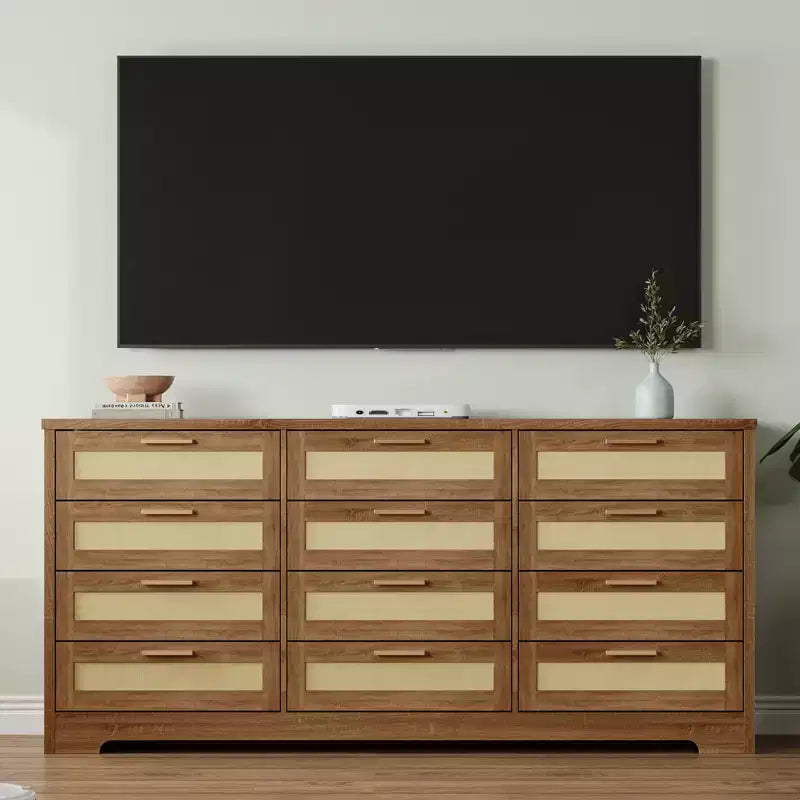 Cassettiera COZONY a 12 cassetti, comò moderno largo 160 cm con maniglie in legno, contenitore per camera da letto e mobile porta TV per soggiorno, corridoio