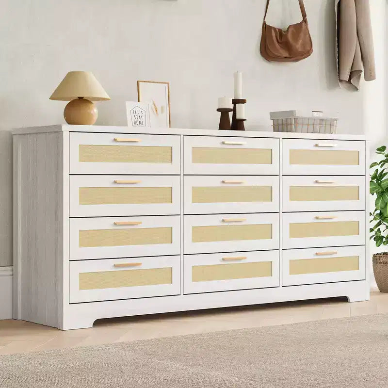 Cassettiera COZONY a 12 cassetti, comò moderno largo 160 cm con maniglie in legno, contenitore per camera da letto e mobile porta TV per soggiorno, corridoio