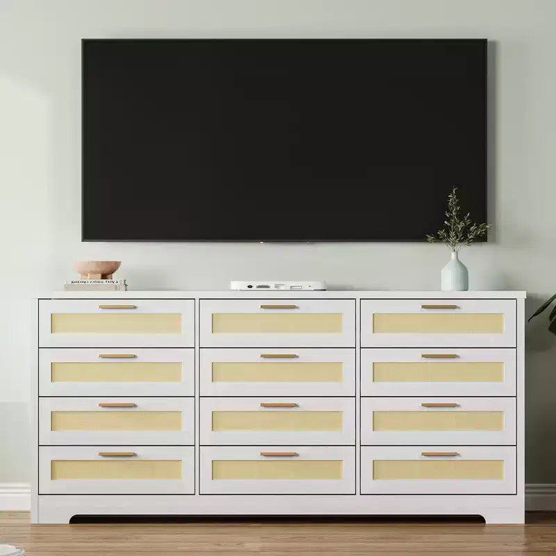 Cassettiera COZONY a 12 cassetti, comò moderno largo 160 cm con maniglie in legno, contenitore per camera da letto e mobile porta TV per soggiorno, corridoio