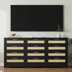 Cassettiera COZONY a 12 cassetti, comò moderno largo 160 cm con maniglie in legno, contenitore per camera da letto e mobile porta TV per soggiorno, corridoio