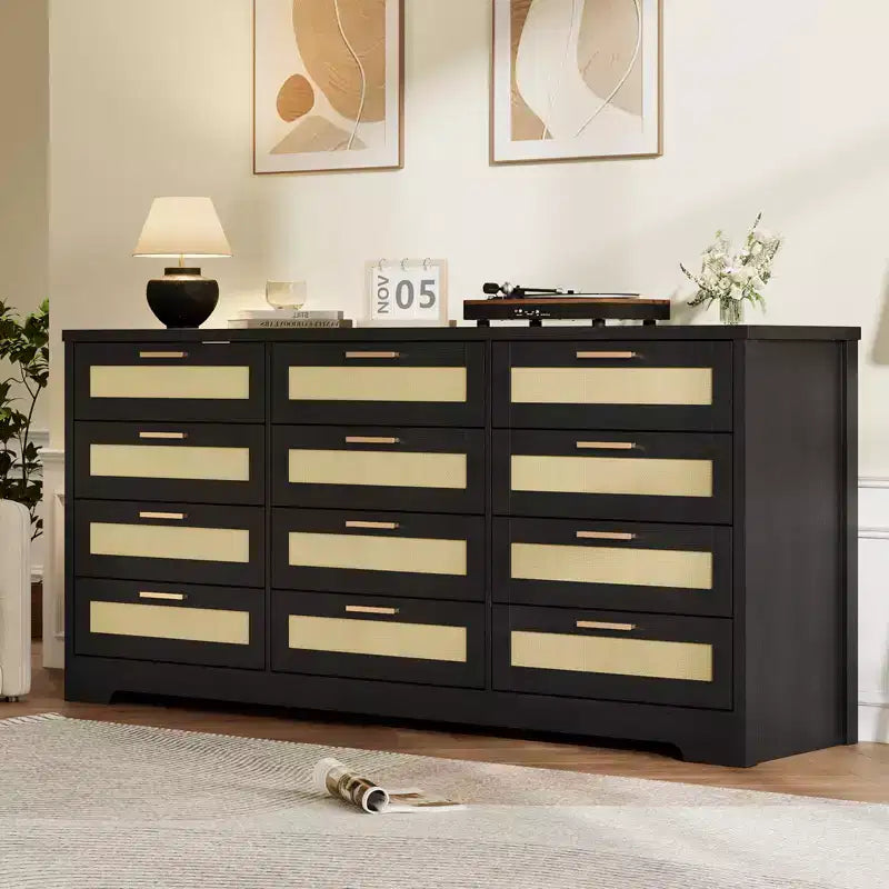 COZONY 12-Drawer Dresser, 63 Wide Modern Chest of Drawers with Wooden Handles, Bedroom Storage Organizer & TV Stand for Living Room, Hallway