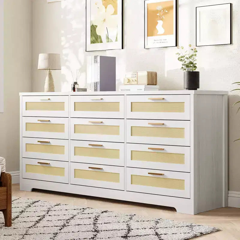 Cassettiera COZONY a 12 cassetti, comò moderno largo 160 cm con maniglie in legno, contenitore per camera da letto e mobile porta TV per soggiorno, corridoio