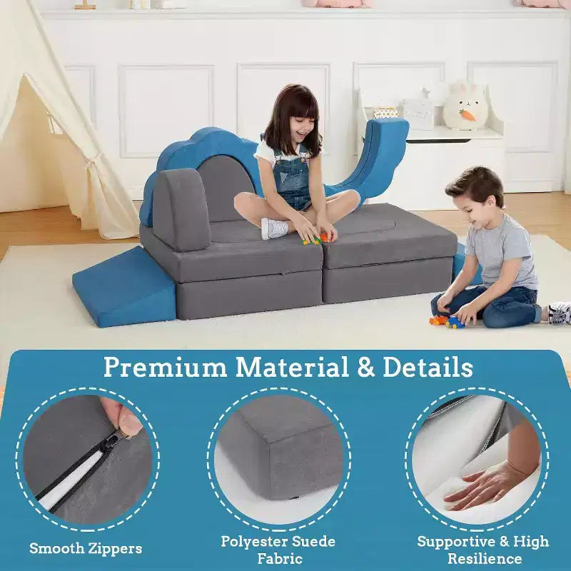 Divano Gioco Modulare per Bambini a 11 Pezzi, Divano Sezionale per Bambini, Divano in Schiuma Convertibile per Sala Giochi e Camera da Letto