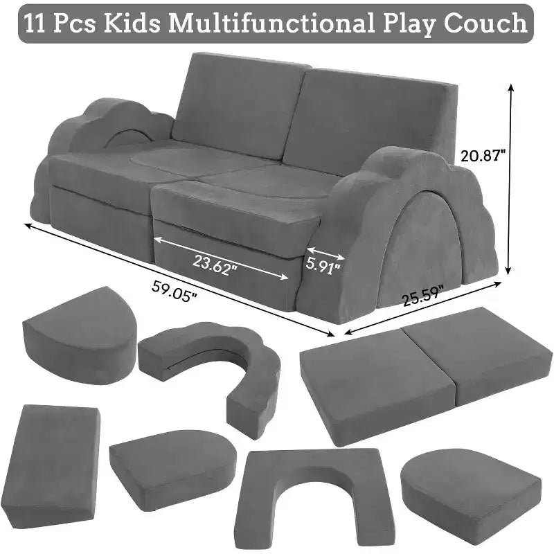 Divano Gioco Modulare per Bambini a 11 Pezzi, Divano Sezionale per Bambini, Divano in Schiuma Convertibile per Sala Giochi e Camera da Letto