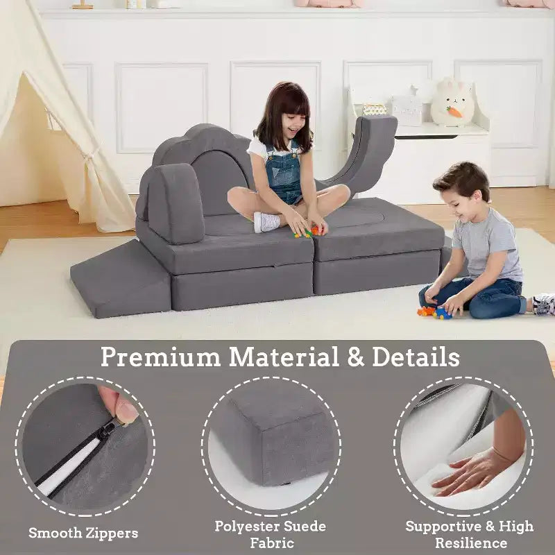 Divano Gioco Modulare per Bambini a 11 Pezzi, Divano Sezionale per Bambini, Divano in Schiuma Convertibile per Sala Giochi e Camera da Letto
