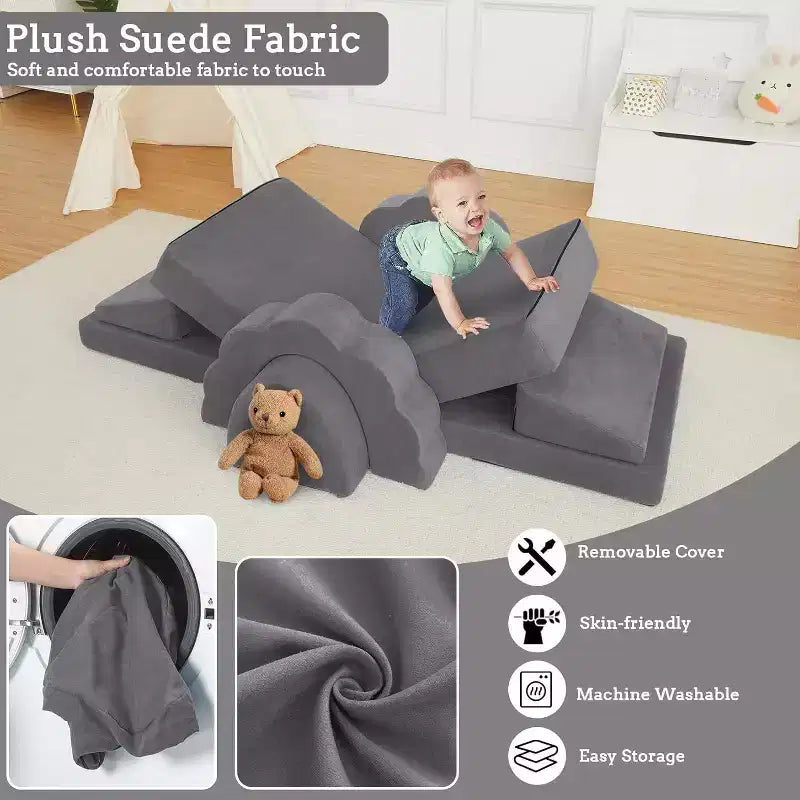 Divano Gioco Modulare per Bambini a 11 Pezzi, Divano Sezionale per Bambini, Divano in Schiuma Convertibile per Sala Giochi e Camera da Letto