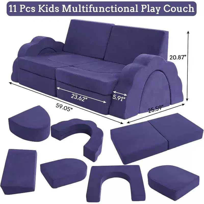 Divano Gioco Modulare per Bambini a 11 Pezzi, Divano Sezionale per Bambini, Divano in Schiuma Convertibile per Sala Giochi e Camera da Letto