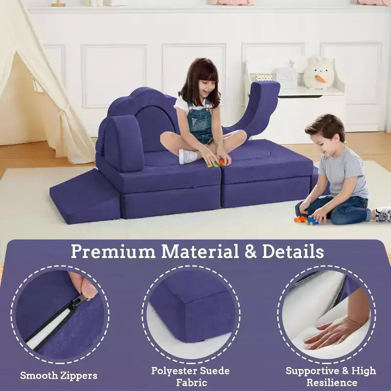Divano Gioco Modulare per Bambini a 11 Pezzi, Divano Sezionale per Bambini, Divano in Schiuma Convertibile per Sala Giochi e Camera da Letto
