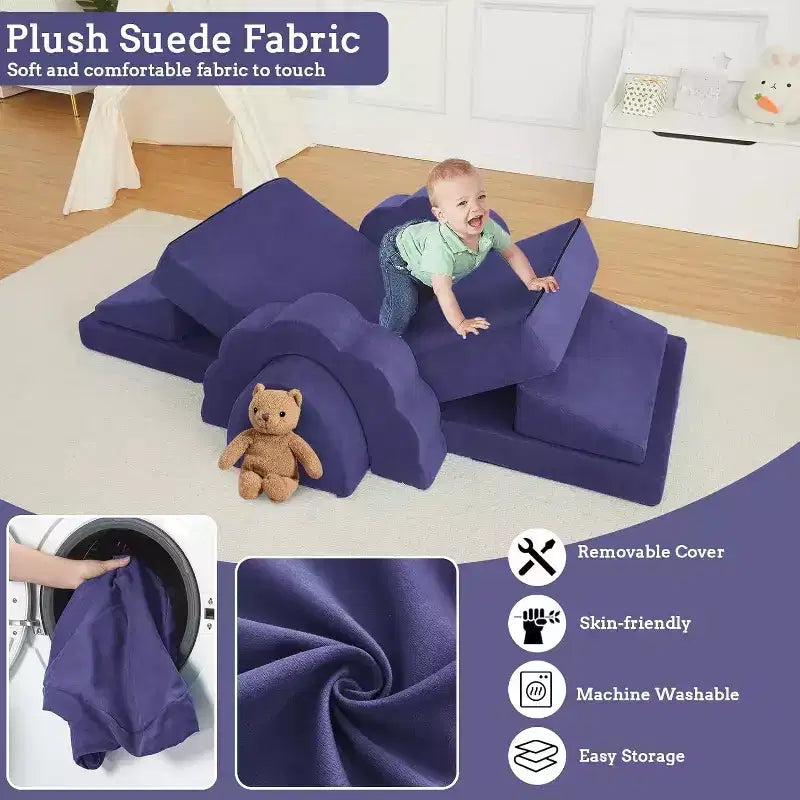 Divano Gioco Modulare per Bambini a 11 Pezzi, Divano Sezionale per Bambini, Divano in Schiuma Convertibile per Sala Giochi e Camera da Letto