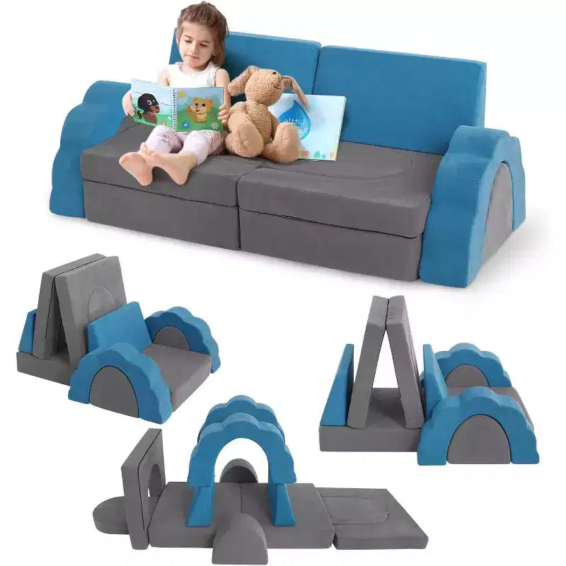 Divano Gioco Modulare per Bambini a 11 Pezzi, Divano Sezionale per Bambini, Divano in Schiuma Convertibile per Sala Giochi e Camera da Letto