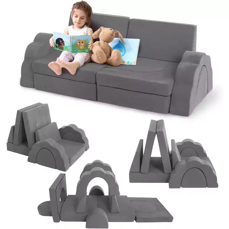 Divano Gioco Modulare per Bambini a 11 Pezzi, Divano Sezionale per Bambini, Divano in Schiuma Convertibile per Sala Giochi e Camera da Letto