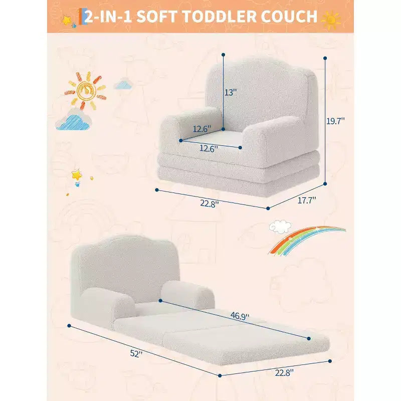 Divano pieghevole 2 in 1 per bambini GustoWave, comoda poltrona per bambini, divano convertibile in lettino, mobili per bambini per la sala giochi