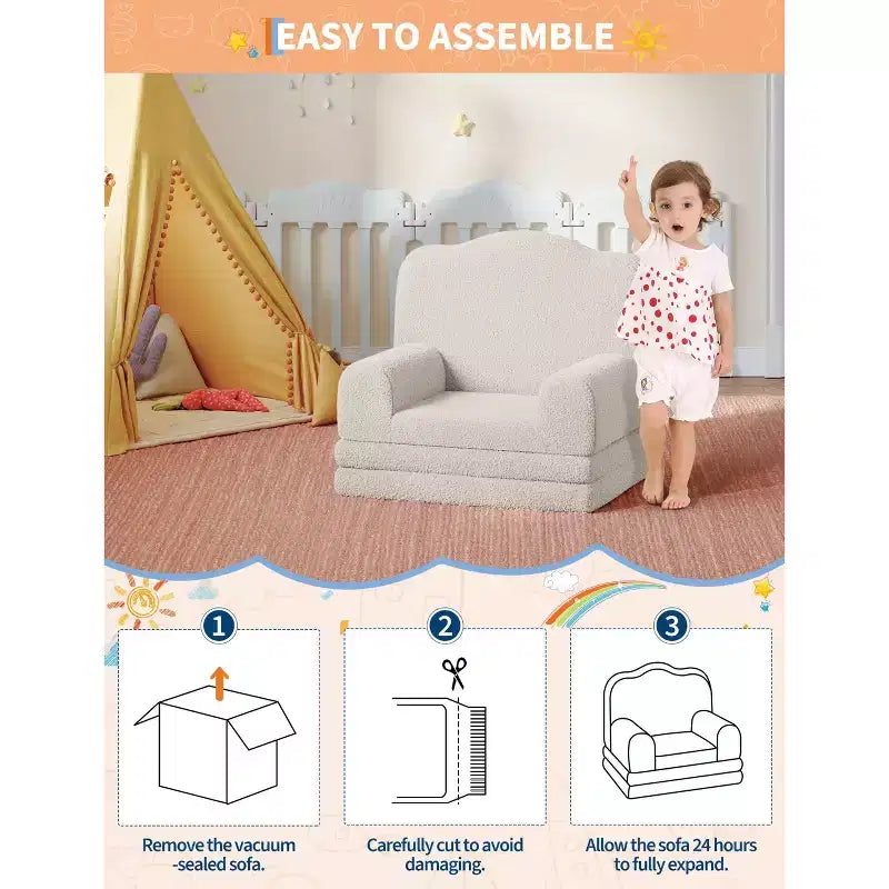 Divano pieghevole 2 in 1 per bambini GustoWave, comoda poltrona per bambini, divano convertibile in lettino, mobili per bambini per la sala giochi