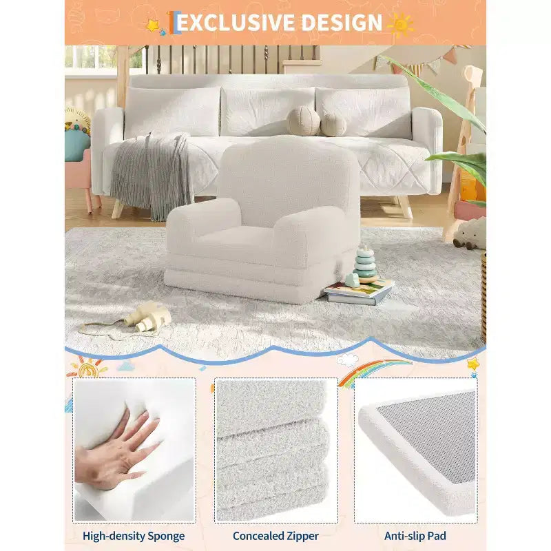 Divano pieghevole 2 in 1 per bambini GustoWave, comoda poltrona per bambini, divano convertibile in lettino, mobili per bambini per la sala giochi