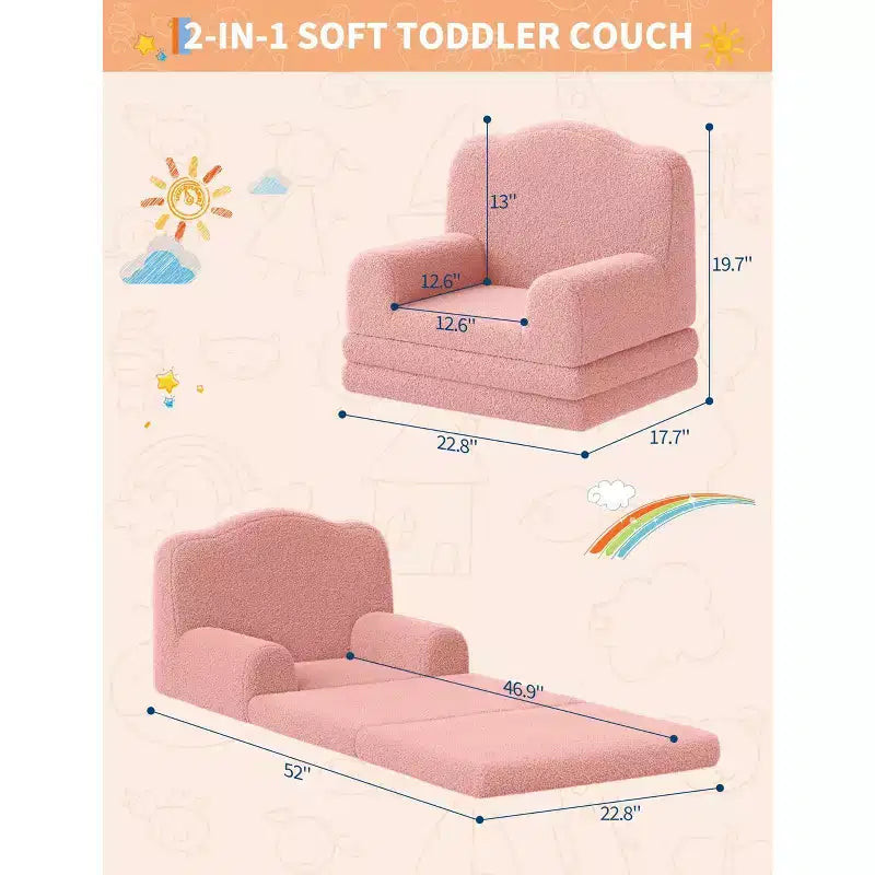 Divano pieghevole 2 in 1 per bambini GustoWave, comoda poltrona per bambini, divano convertibile in lettino, mobili per bambini per la sala giochi