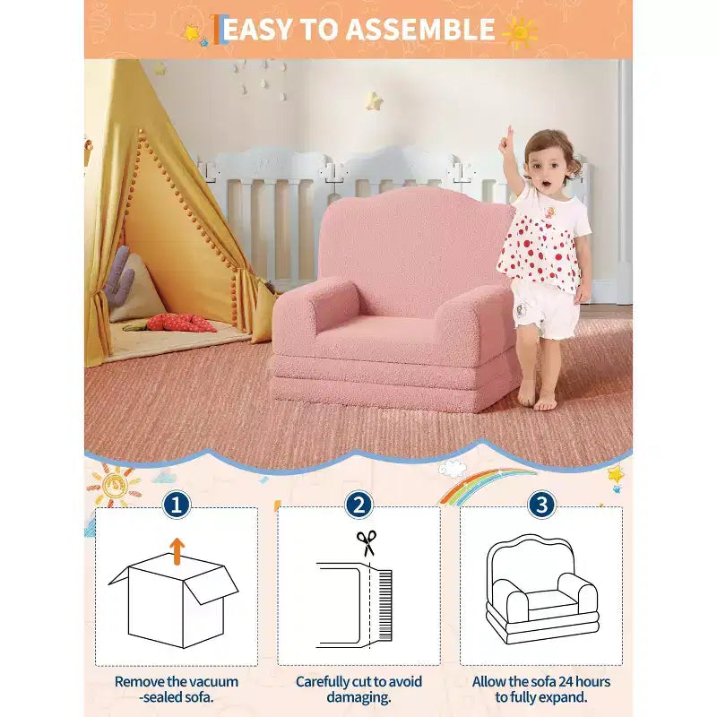 Divano pieghevole 2 in 1 per bambini GustoWave, comoda poltrona per bambini, divano convertibile in lettino, mobili per bambini per la sala giochi