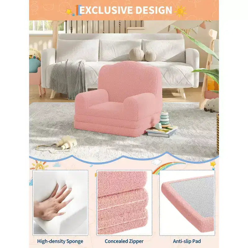 Divano pieghevole 2 in 1 per bambini GustoWave, comoda poltrona per bambini, divano convertibile in lettino, mobili per bambini per la sala giochi