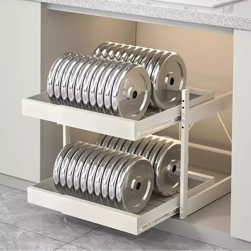 Cassetti Estraibili da Cucina per Armadietti, Organizer Scorrevole Regolabile a 2 Livelli, Porta Pentole e Padelle Sottopensile, Acciaio al Carbonio Resistente
