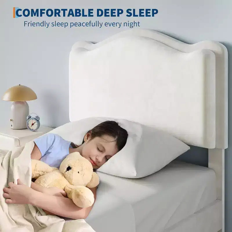 Struttura letto per bambini Acekool imbottita con testiera e cassetto portaoggetti, velluto