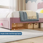 Struttura letto per bambini Acekool imbottita con testiera e cassetto portaoggetti, velluto