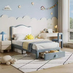 Struttura letto per bambini Acekool imbottita con testiera e cassetto portaoggetti, velluto