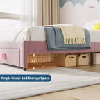 Struttura letto per bambini Acekool imbottita con testiera e cassetto portaoggetti, velluto