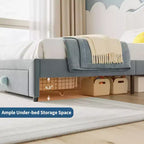 Struttura letto per bambini Acekool imbottita con testiera e cassetto portaoggetti, velluto