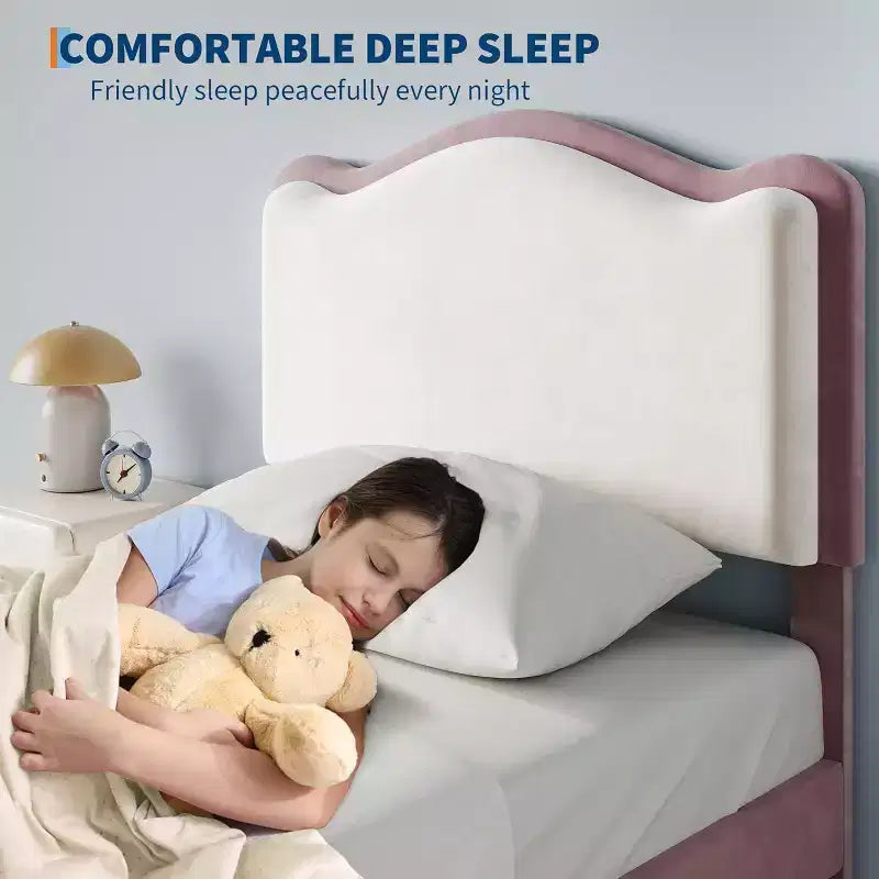 Struttura letto per bambini Acekool imbottita con testiera e cassetto portaoggetti, velluto