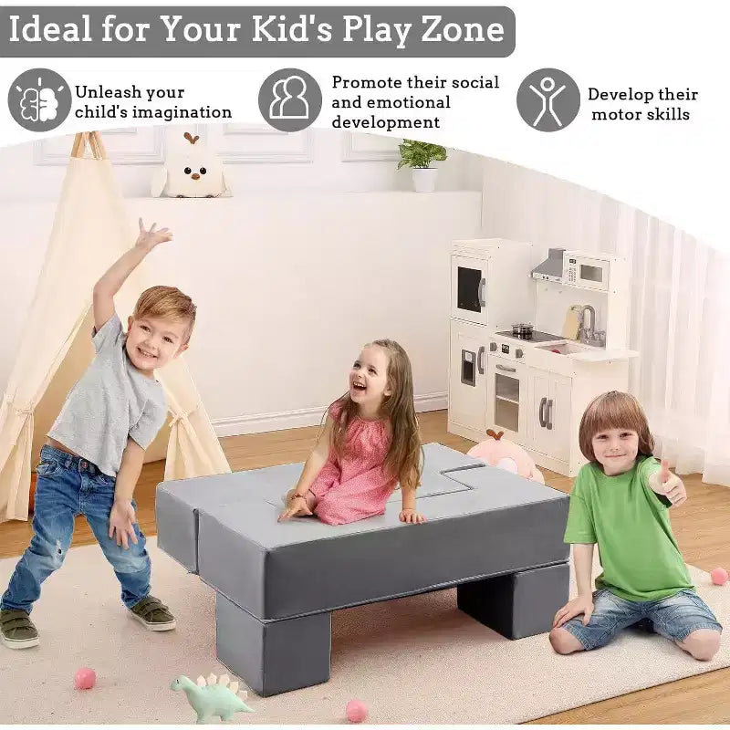 Divano Modulare per Bambini, Divano da Gioco in Schiuma per Bambini e Bambine con Cuscini Rimovibili, Divano Morbido Convertibile per Camera da Letto o Sala Giochi