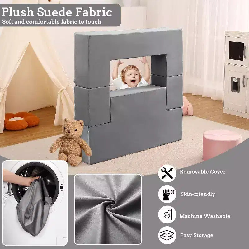 Divano Modulare per Bambini, Divano da Gioco in Schiuma per Bambini e Bambine con Cuscini Rimovibili, Divano Morbido Convertibile per Camera da Letto o Sala Giochi