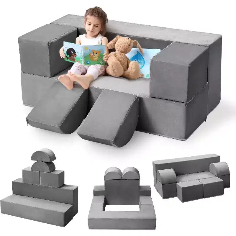 Divano Modulare per Bambini, Divano da Gioco in Schiuma per Bambini e Bambine con Cuscini Rimovibili, Divano Morbido Convertibile per Camera da Letto o Sala Giochi