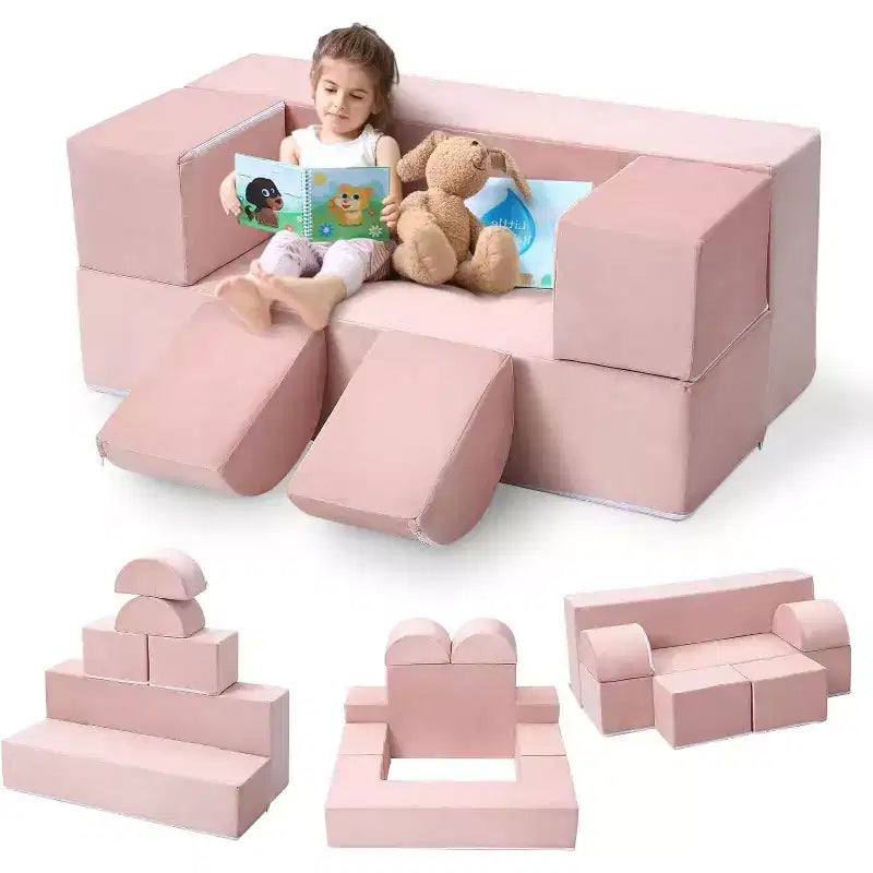 Divano Modulare per Bambini, Divano da Gioco in Schiuma per Bambini e Bambine con Cuscini Rimovibili, Divano Morbido Convertibile per Camera da Letto o Sala Giochi