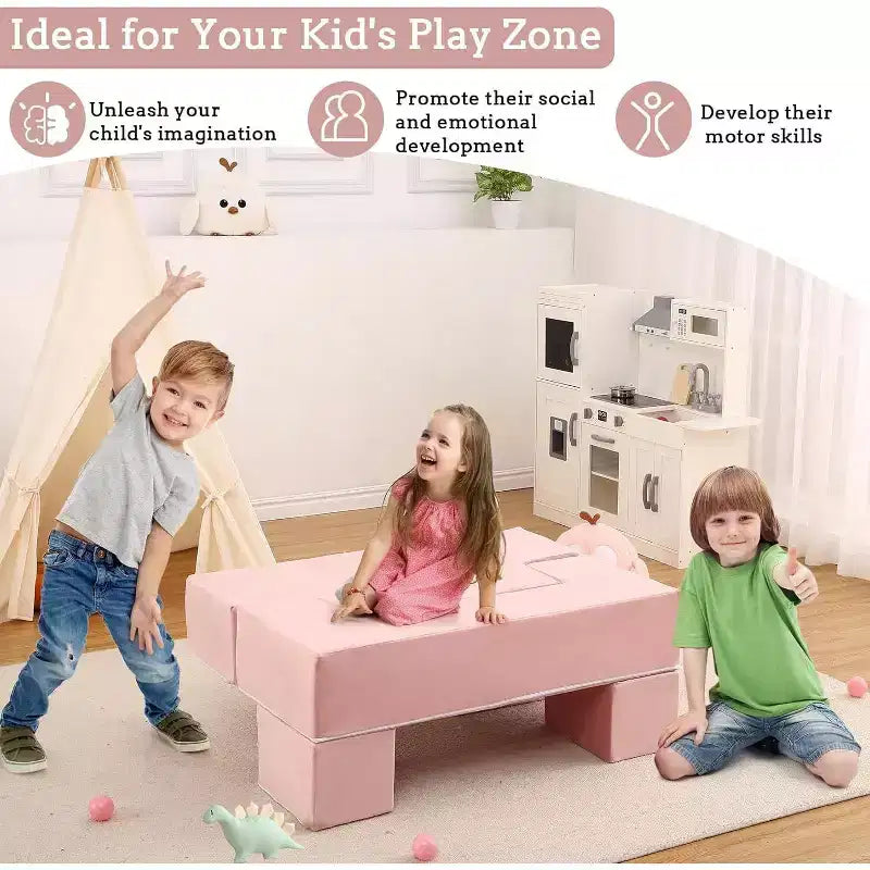 Divano Modulare per Bambini, Divano da Gioco in Schiuma per Bambini e Bambine con Cuscini Rimovibili, Divano Morbido Convertibile per Camera da Letto o Sala Giochi