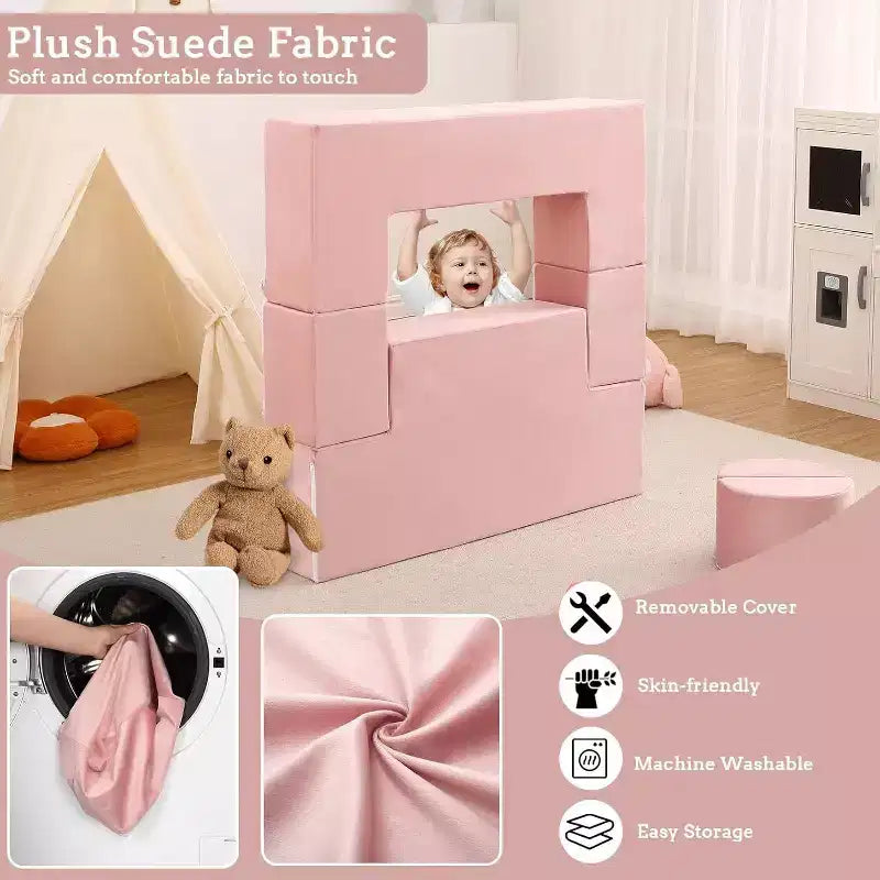 Divano Modulare per Bambini, Divano da Gioco in Schiuma per Bambini e Bambine con Cuscini Rimovibili, Divano Morbido Convertibile per Camera da Letto o Sala Giochi