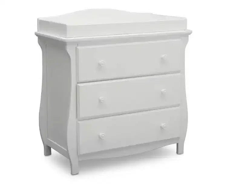 Delta Children Lancaster 3 Drawer Dresser with Changing Top and Interlocking Drawers, Bianca White