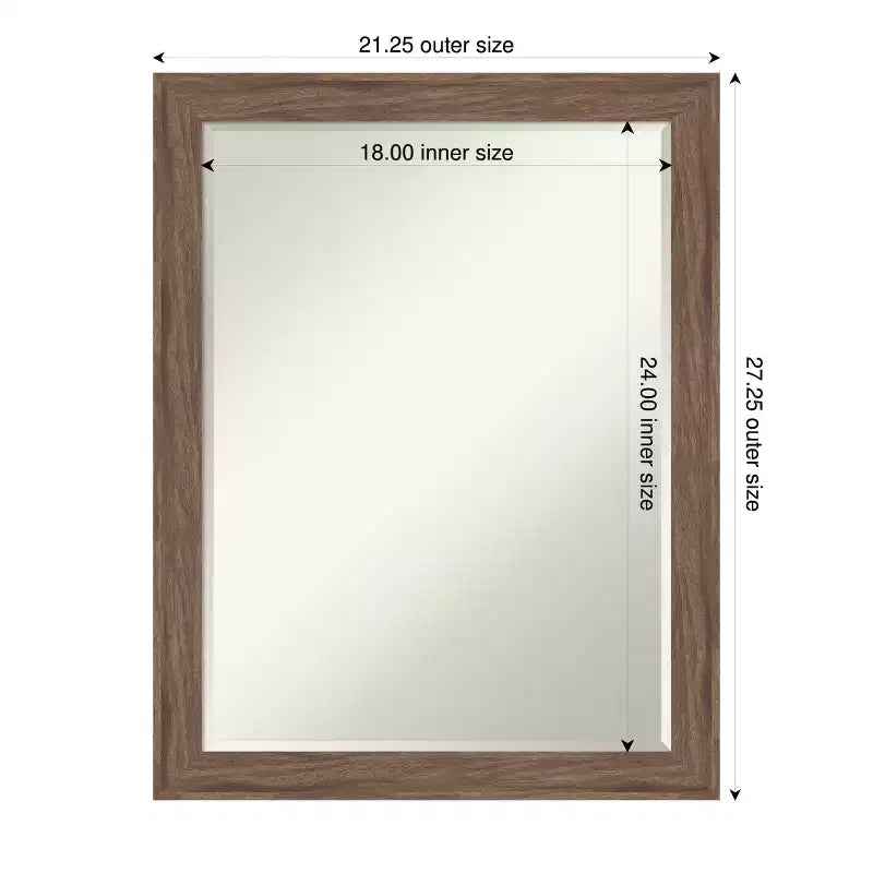 Specchio da Parete da Bagno Amanti Art Pia Marrone Medio Stretto Smussato Piccolo 27.25 x 21.25 pollici