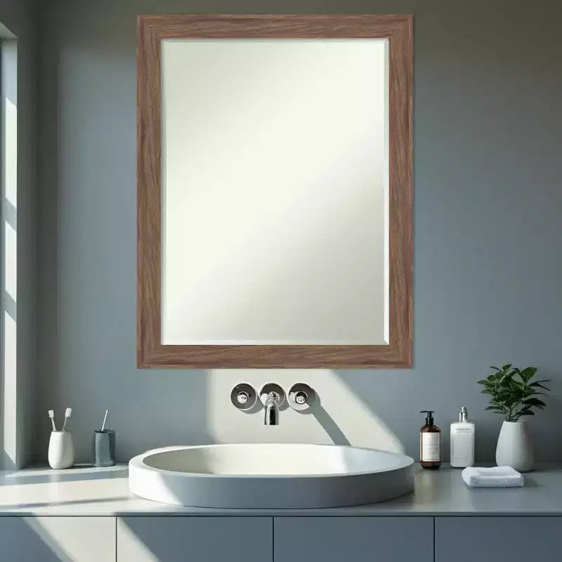 Specchio da Parete da Bagno Amanti Art Pia Marrone Medio Stretto Smussato Piccolo 27.25 x 21.25 pollici