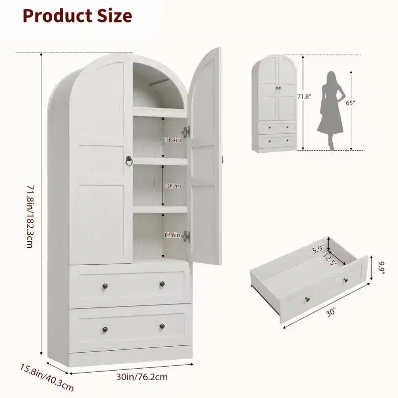 Dispensa da Cucina, Mobile Dispensa Alto 72 Pollici con Arco, Armadietto Multiuso in Legno Stile Rustico con Cassetti, Armadio Moderno Stile Fattoria