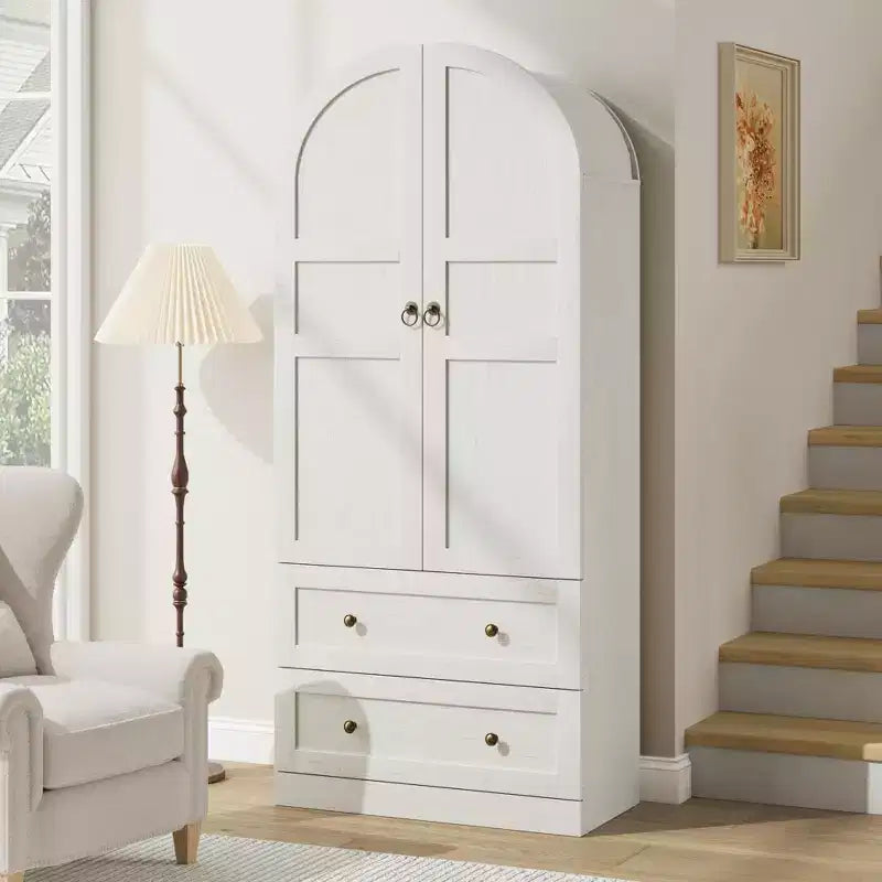 Dispensa da Cucina, Mobile Dispensa Alto 72 Pollici con Arco, Armadietto Multiuso in Legno Stile Rustico con Cassetti, Armadio Moderno Stile Fattoria