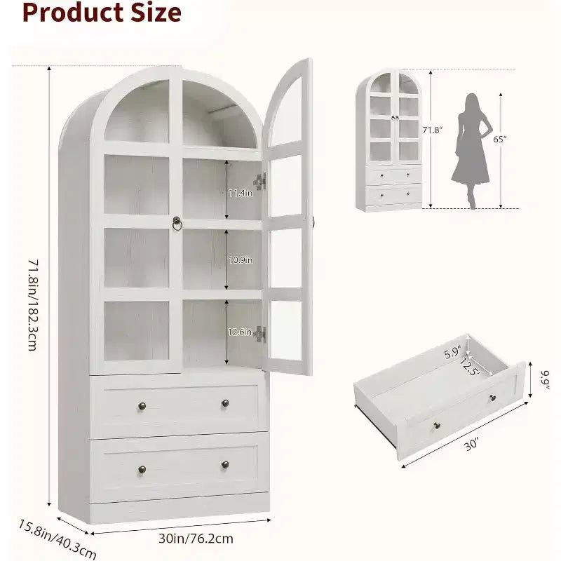 Dispensa da Cucina, Mobile Dispensa Alto 72 Pollici con Arco, Armadietto Multiuso in Legno Stile Rustico con Cassetti, Armadio Moderno Stile Fattoria