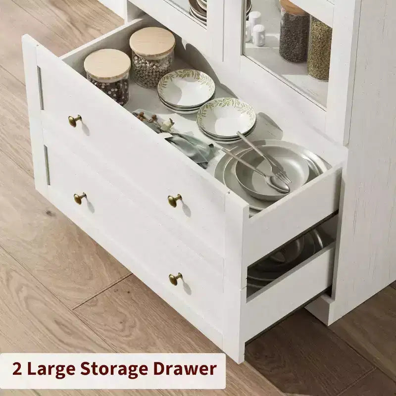 Dispensa da Cucina, Mobile Dispensa Alto 72 Pollici con Arco, Armadietto Multiuso in Legno Stile Rustico con Cassetti, Armadio Moderno Stile Fattoria