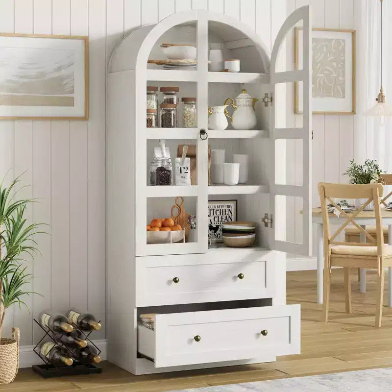 Dispensa da Cucina, Mobile Dispensa Alto 72 Pollici con Arco, Armadietto Multiuso in Legno Stile Rustico con Cassetti, Armadio Moderno Stile Fattoria