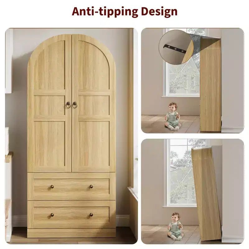 Dispensa da Cucina, Mobile Dispensa Alto 72 Pollici con Arco, Armadietto Multiuso in Legno Stile Rustico con Cassetti, Armadio Moderno Stile Fattoria