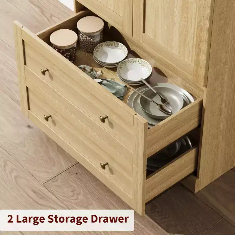Dispensa da Cucina, Mobile Dispensa Alto 72 Pollici con Arco, Armadietto Multiuso in Legno Stile Rustico con Cassetti, Armadio Moderno Stile Fattoria
