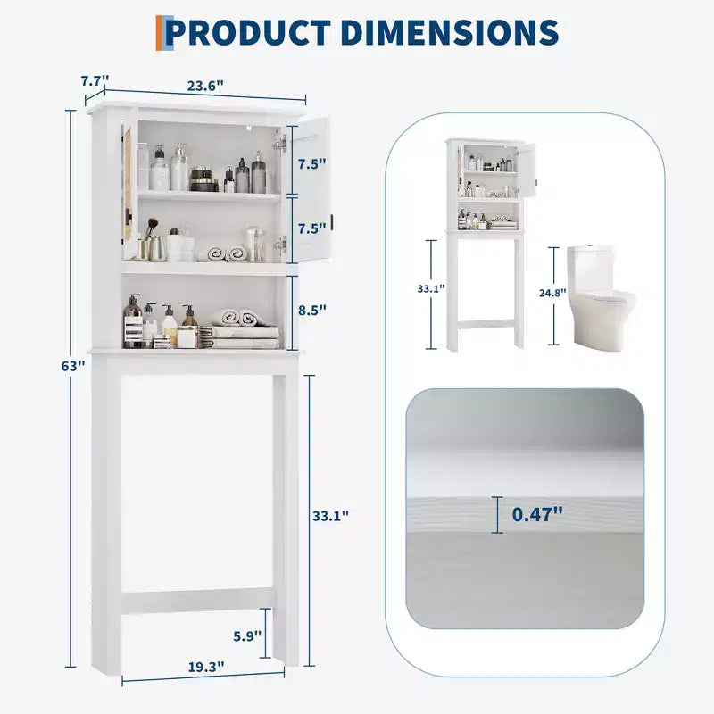 Mobiletto portaoggetti sopra il WC, organizer da bagno in stile rustico per WC, mobiletto portaoggetti in legno sopra il WC autoportante con ripiano regolabile