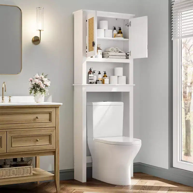 Mobiletto portaoggetti sopra il WC, organizer da bagno in stile rustico per WC, mobiletto portaoggetti in legno sopra il WC autoportante con ripiano regolabile